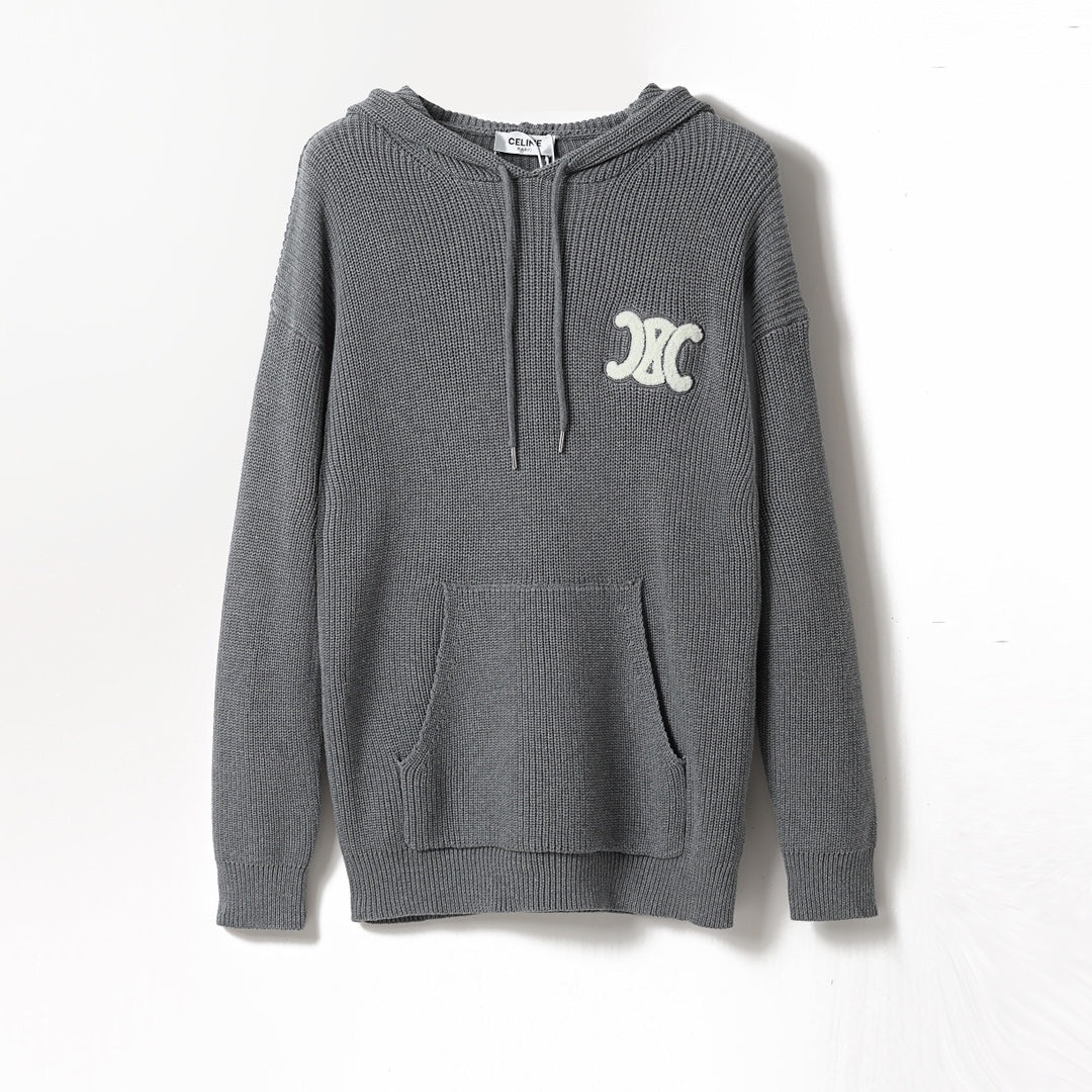 Cashmere embroidery hooded sweater