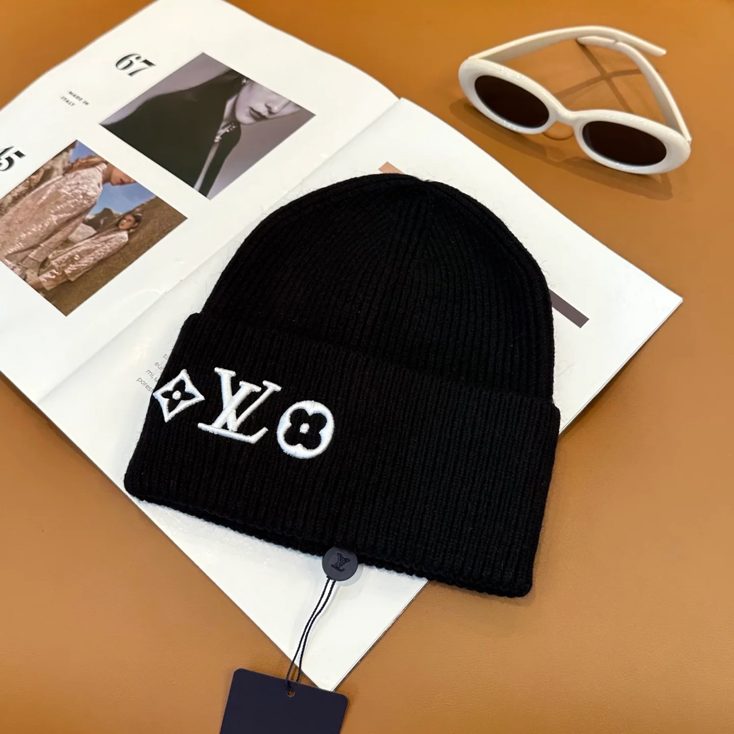 Floral embroidered knitted beanie