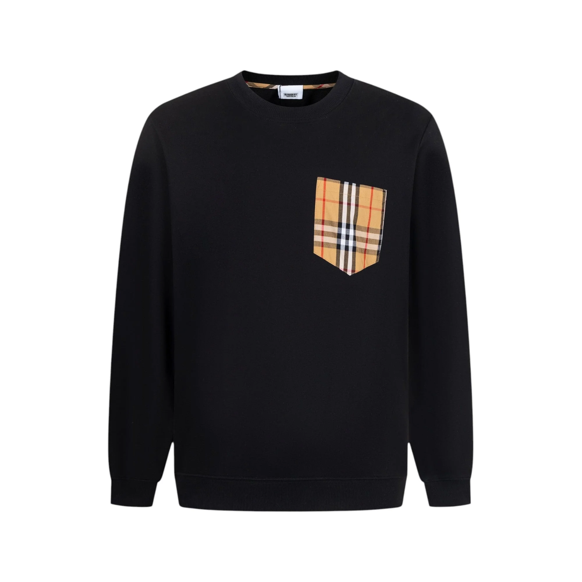 Pocket embroidery crew neck cotton sweatshirt