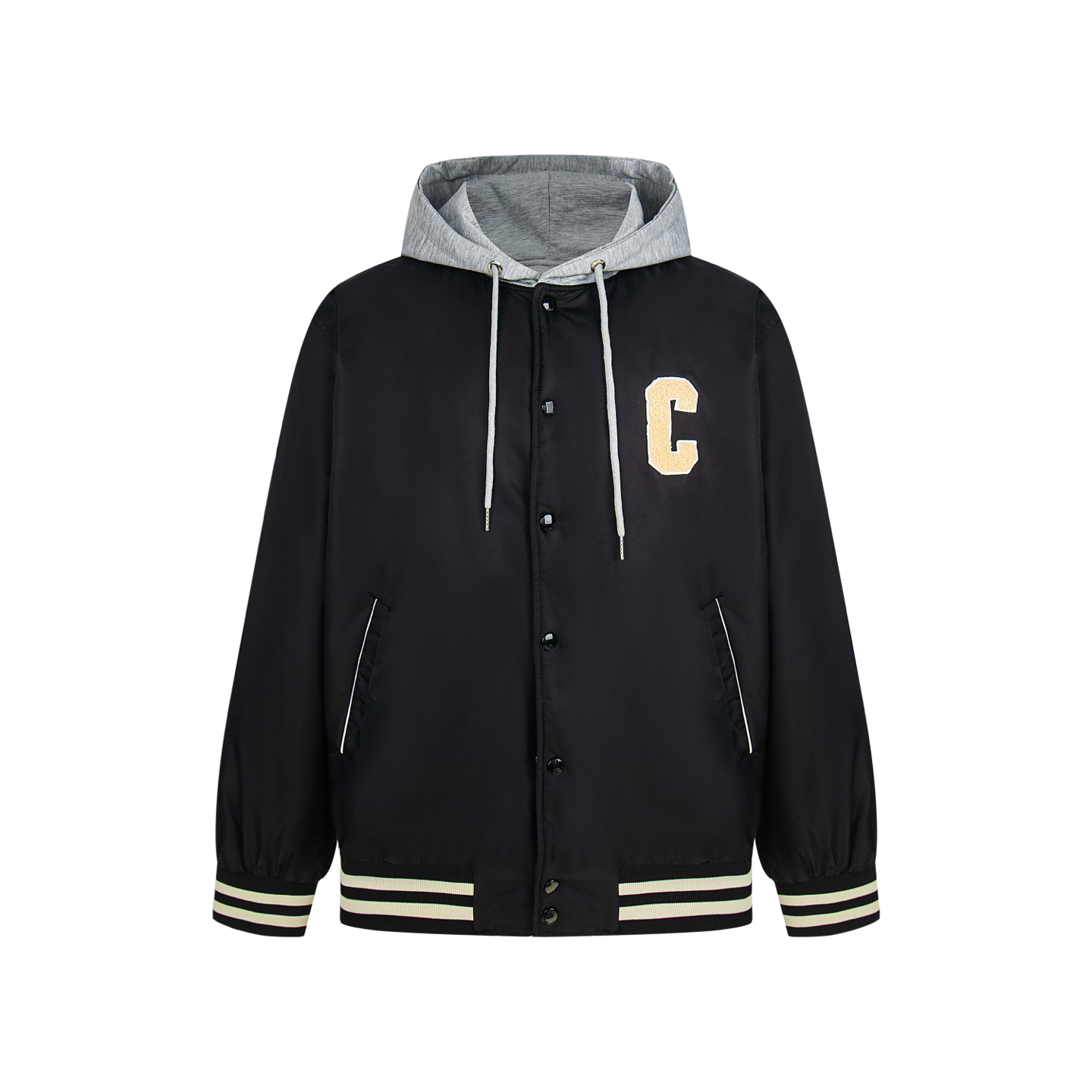Hooded quilted baseball jacket