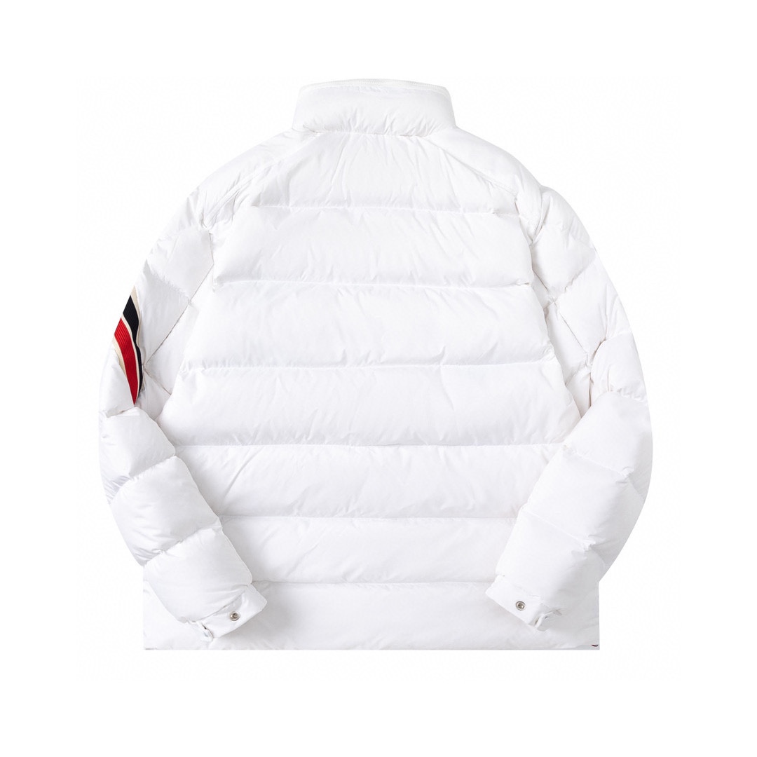Three-color sleeve ribbon trim down jacket