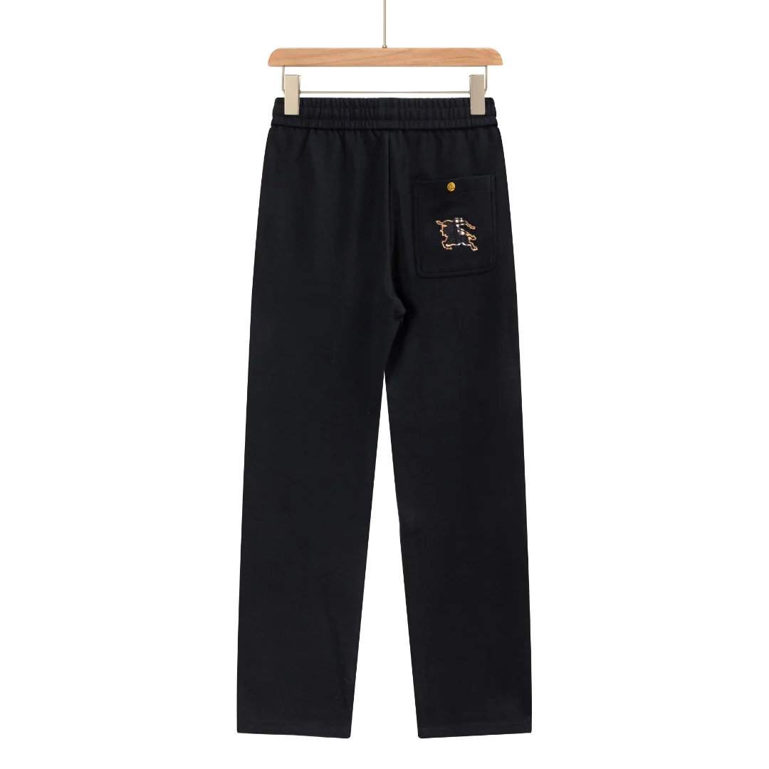 Embroidery plaid cotton drawstring trousers