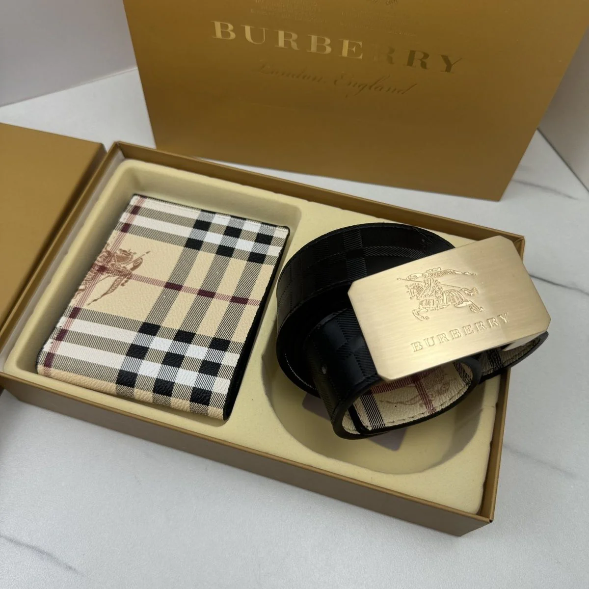 Square plaid belt + wallet gift box