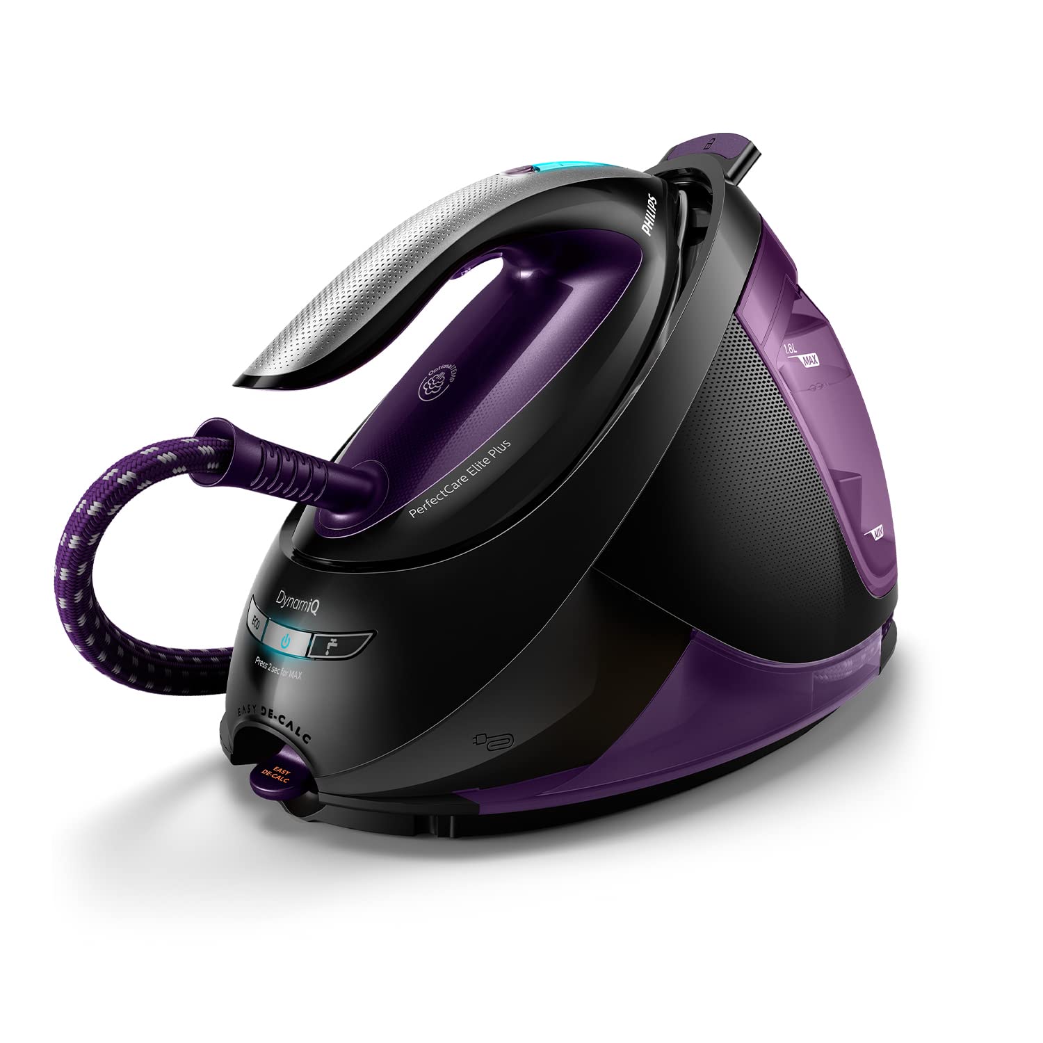 Philips PerfectCare Elite Plus Steam Generator - 2700W, 550g, 7.7 bar pressure, OptimalTEMP Technology, 1.8 L tank, Black/Purple (GC9675/80)