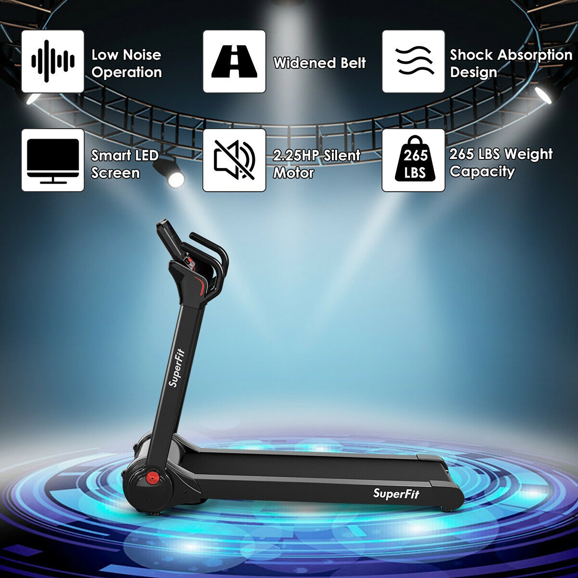 SuperFit 2.25HP Folding Electric Motorized Treadmill With Speaker - 55.9 x 30.5 x 49.5