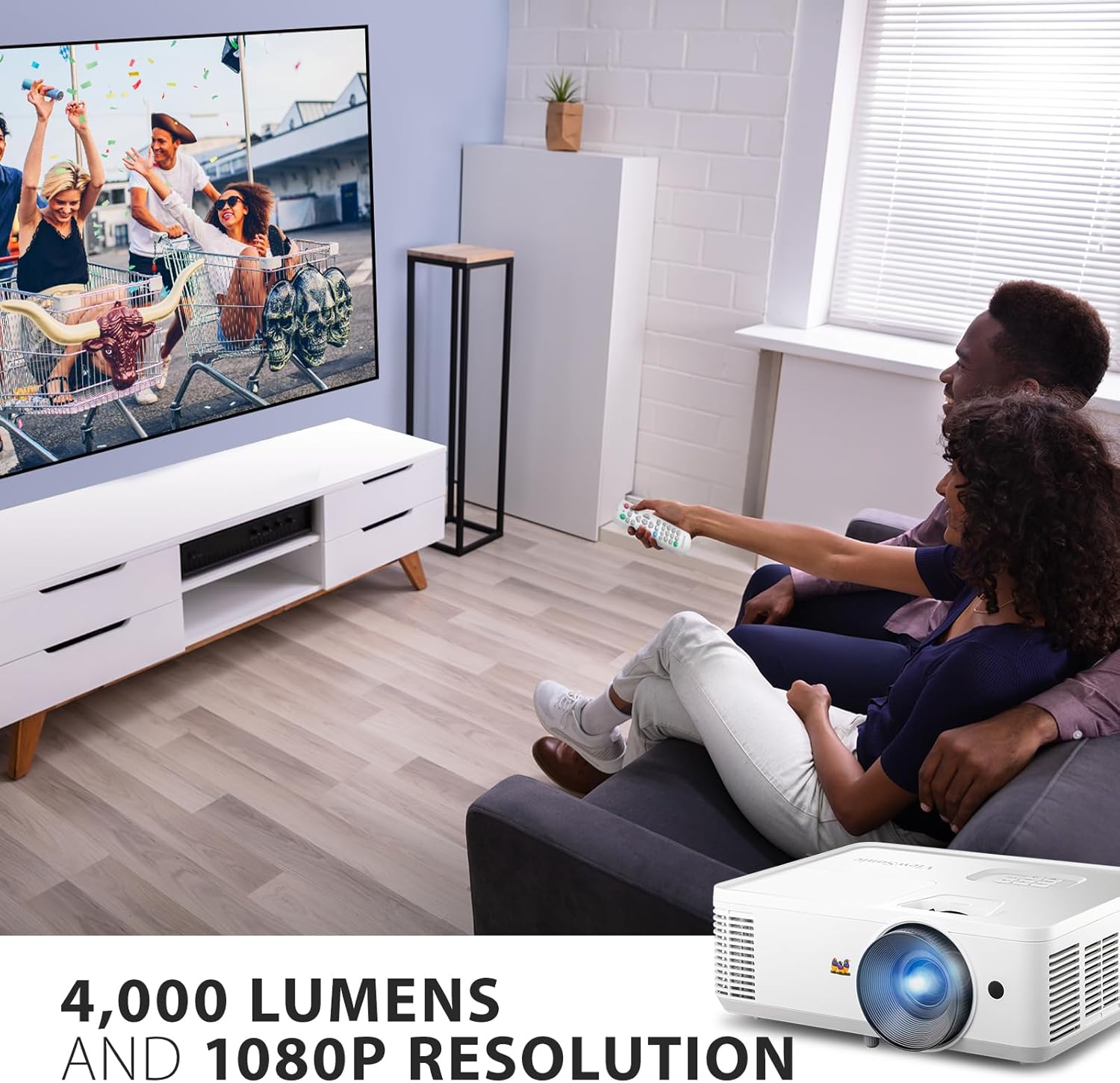 ViewSonic PX704HD 1080P Home & Business Projector. up to 300 Inch Large Image. 4000 Lumens. 2 x HDMI/USB. High Contrast with 0.65 DMD Chip