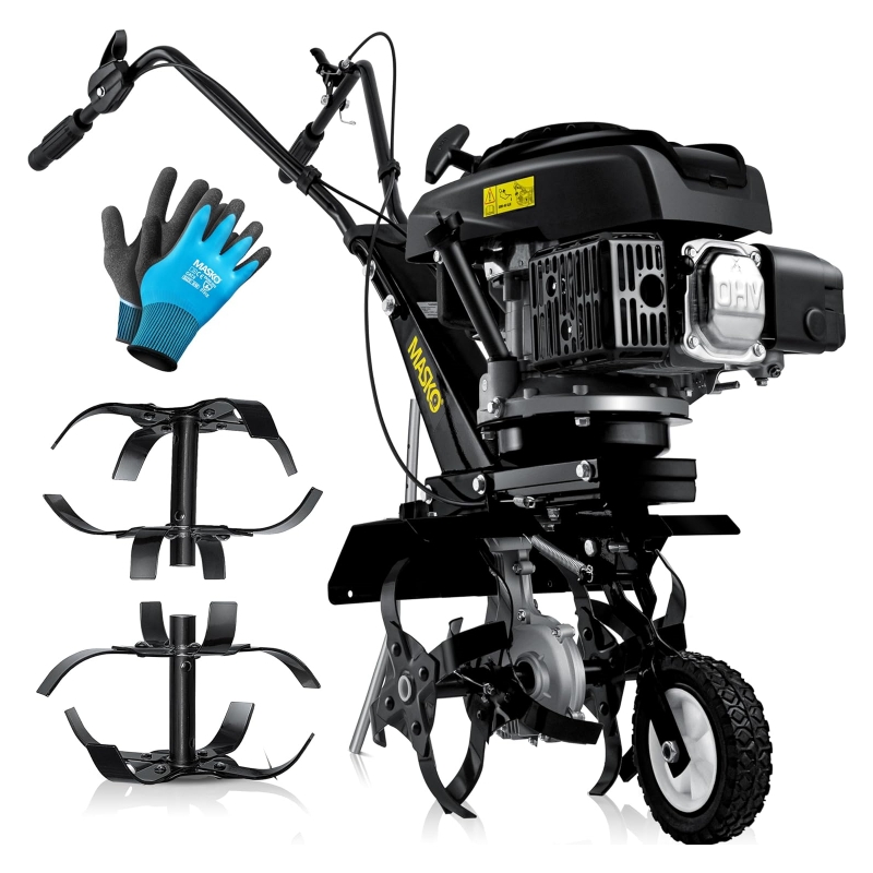 MASKO Petrol Tiller MK-909 Tiller 3 KW (4.1 HP) 139 cm with Working Width of 36 cm – 4-Stroke Engine – 16 Hard Blades – Tiller – Cultivator – Tiller – Tiller –