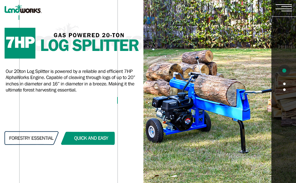 Landworks Log Splitter Portable  20 Ton Gas Powered Log Splitter