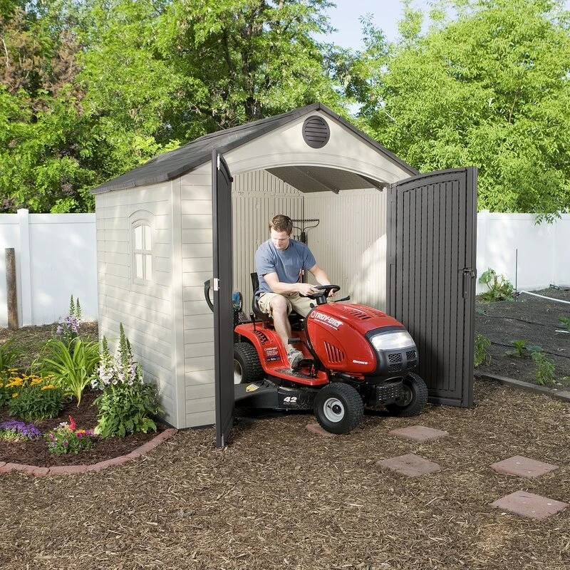 8' wide x 7' 4 deep plastic storage shed