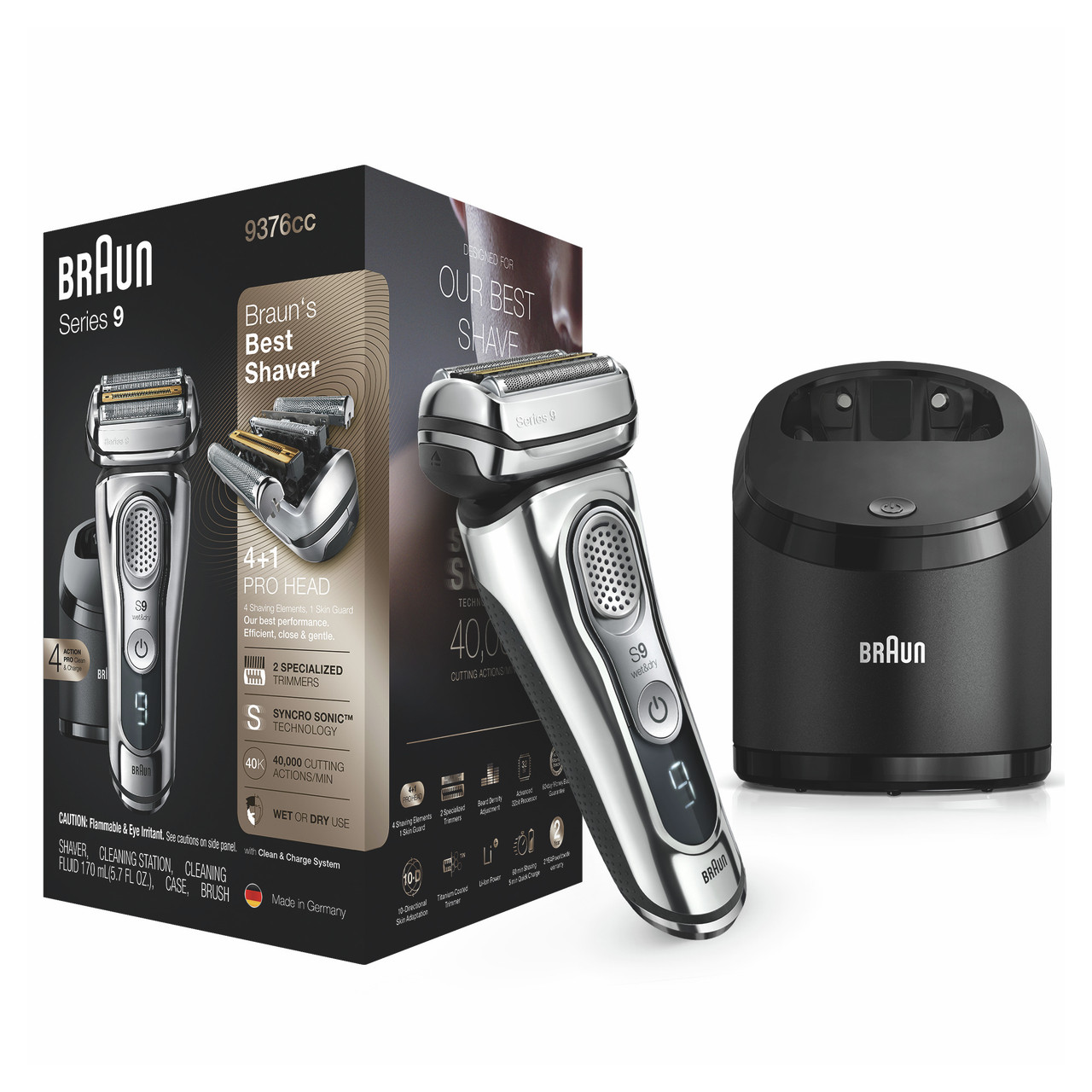 Braun Series 9 Electric Razor & Trimmer: 4 Action Clean