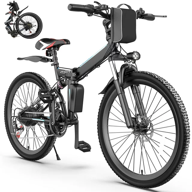 Gocio 26 in. Electric Bike for Adults, 500W Folding Electric Mountain Bicycle Max 50Miles, Full Suspension, 48V Foldable E-Bike with Removable 374.4Wh Lithium-Ion Battery Electric City Bike