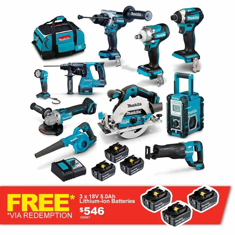 Makita 18V Brushless 10-Piece 3 X 5.0AH Combo Kit DLX1042TX1