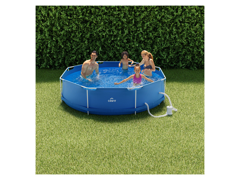 CRIVIT Metal-Frame-Pool, Ø 300 x H 76 cm, inkl. Fliterpumpe