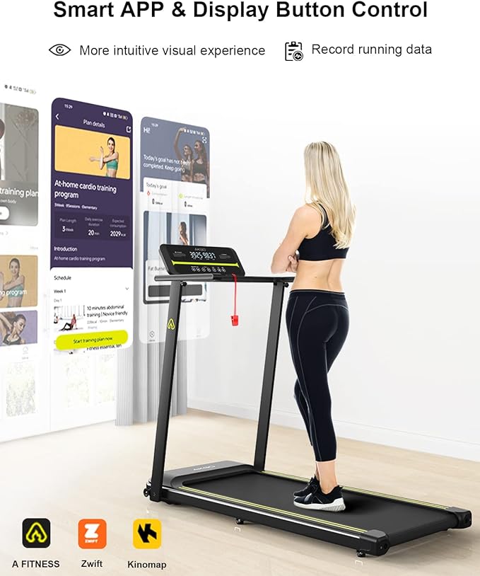 Folding Treadmill Desk Workstation, AKSO Foldable Treadmill 300lb Capacity, Portable Mini Treadmills for Home Office with Smart APP, Adjustable LCD Display, Easy to Fold Compact Treadmill