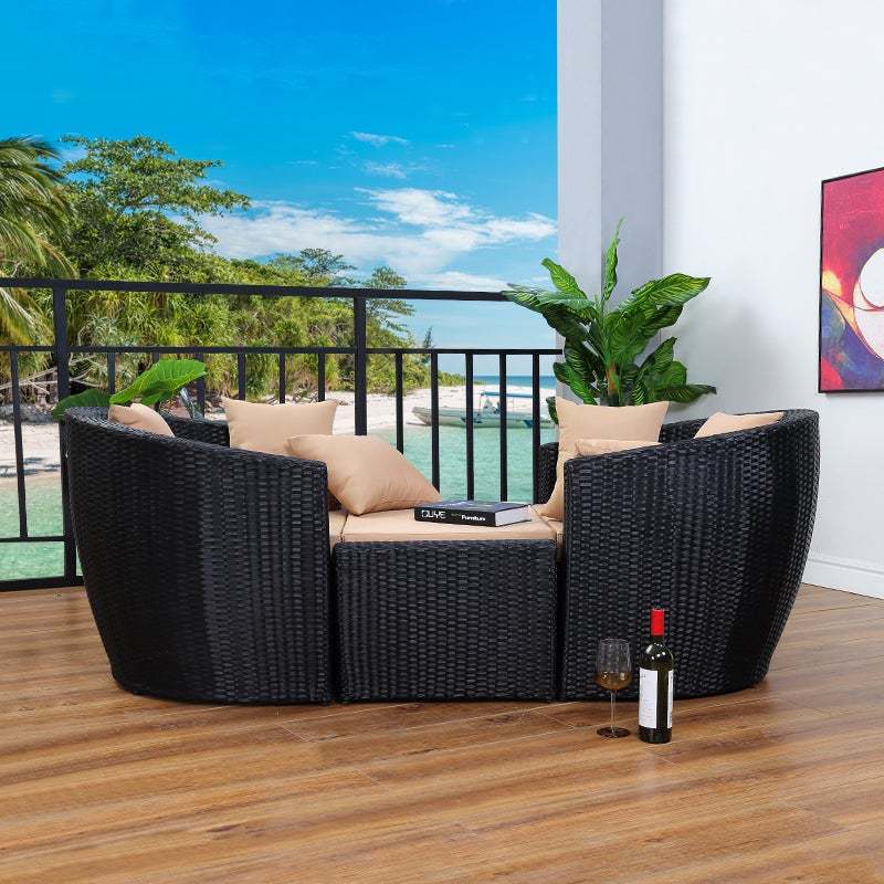 Lounger Outdoor Rattan Sofa Lying Bed Balcony Villa Outdoor PE Rattan Chairs Sets