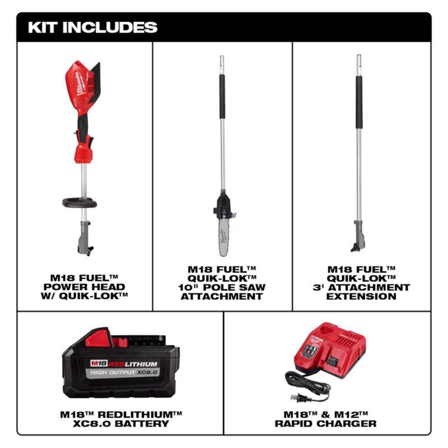 Milwaukee M18 FUEL 10 in. 18 V Battery Pole Saw Kit (Battery & Charger)