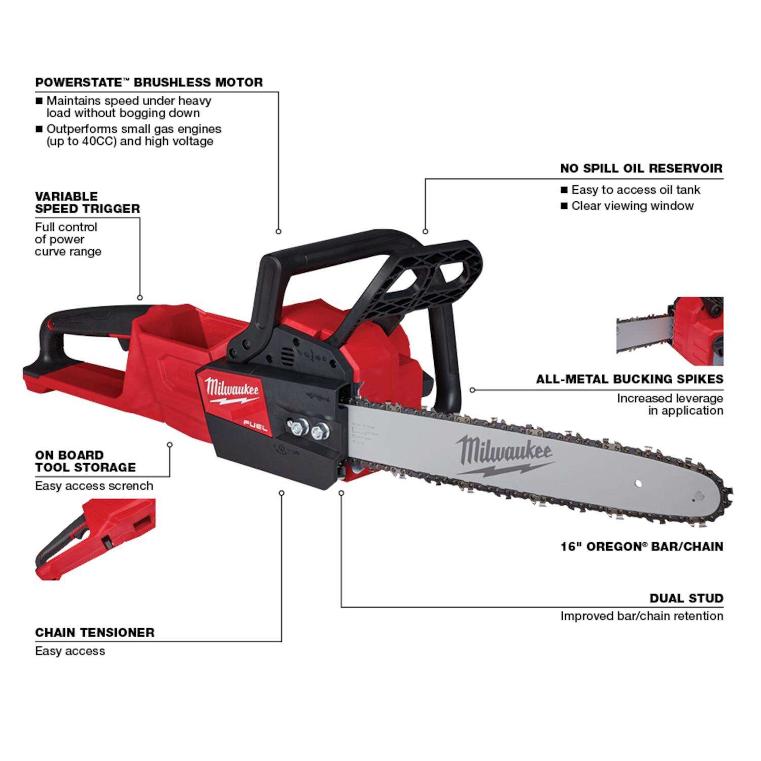 Milwaukee M18 FUEL 16 in. 18 V Battery Chainsaw (Battery & Charger)
