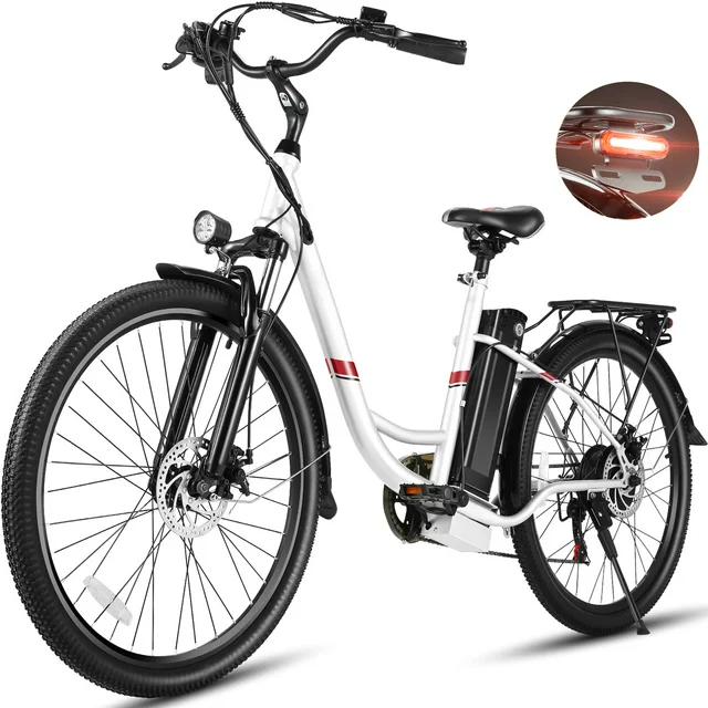 Gocio 500W Electric Bike for Adults, 26 Electric Hybrid Bicycle City Ebike, Women E Bike with 48V 7.8Ah Battery, Suspension Fork, 5 Modes Men Electric Bike with 7 Speed, LED Display and Headlight