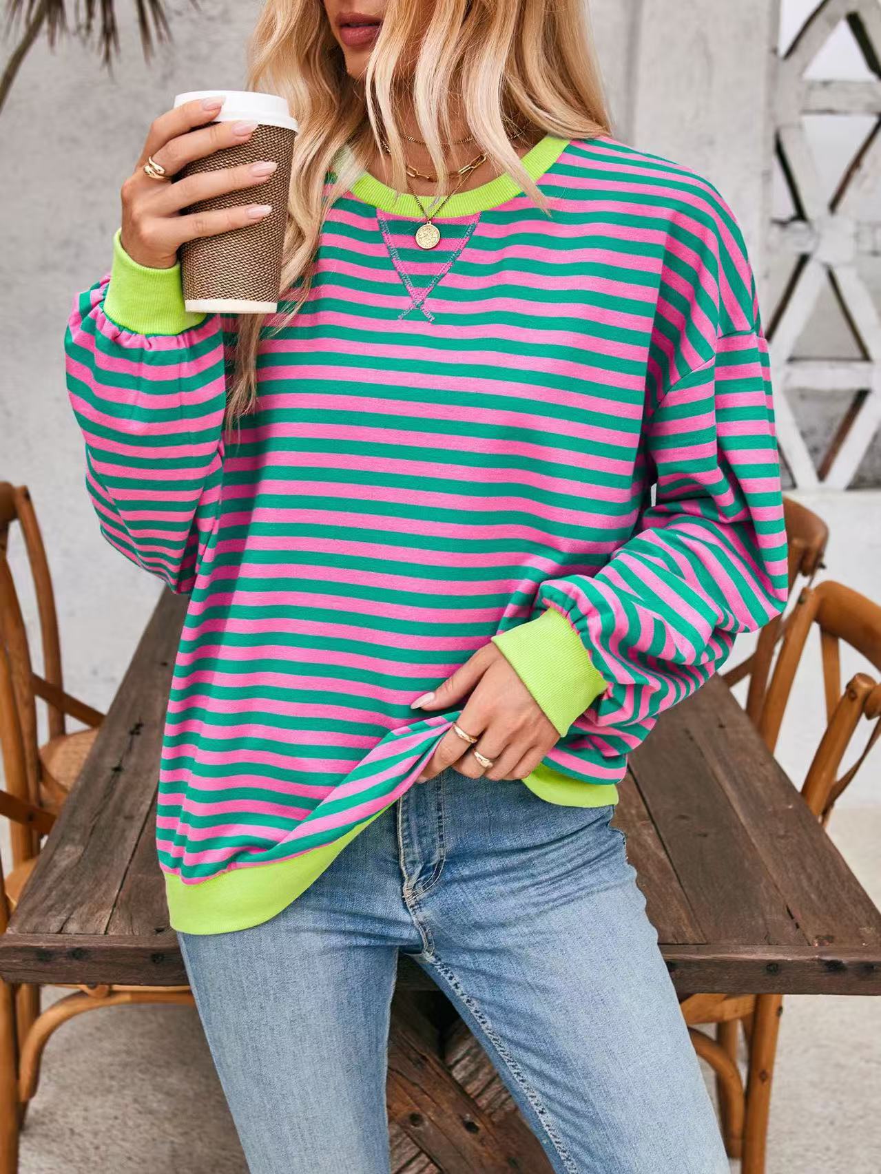 Loose Casual Striped Sweatshirt for Women