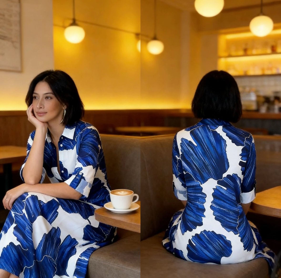 Fashion Blue Printing Loose Casual Shirt Dress 1