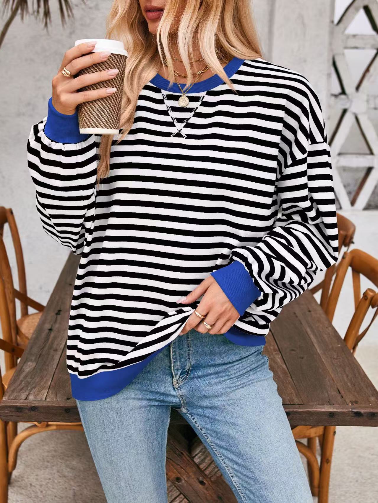 Loose Casual Striped Sweatshirt for Women