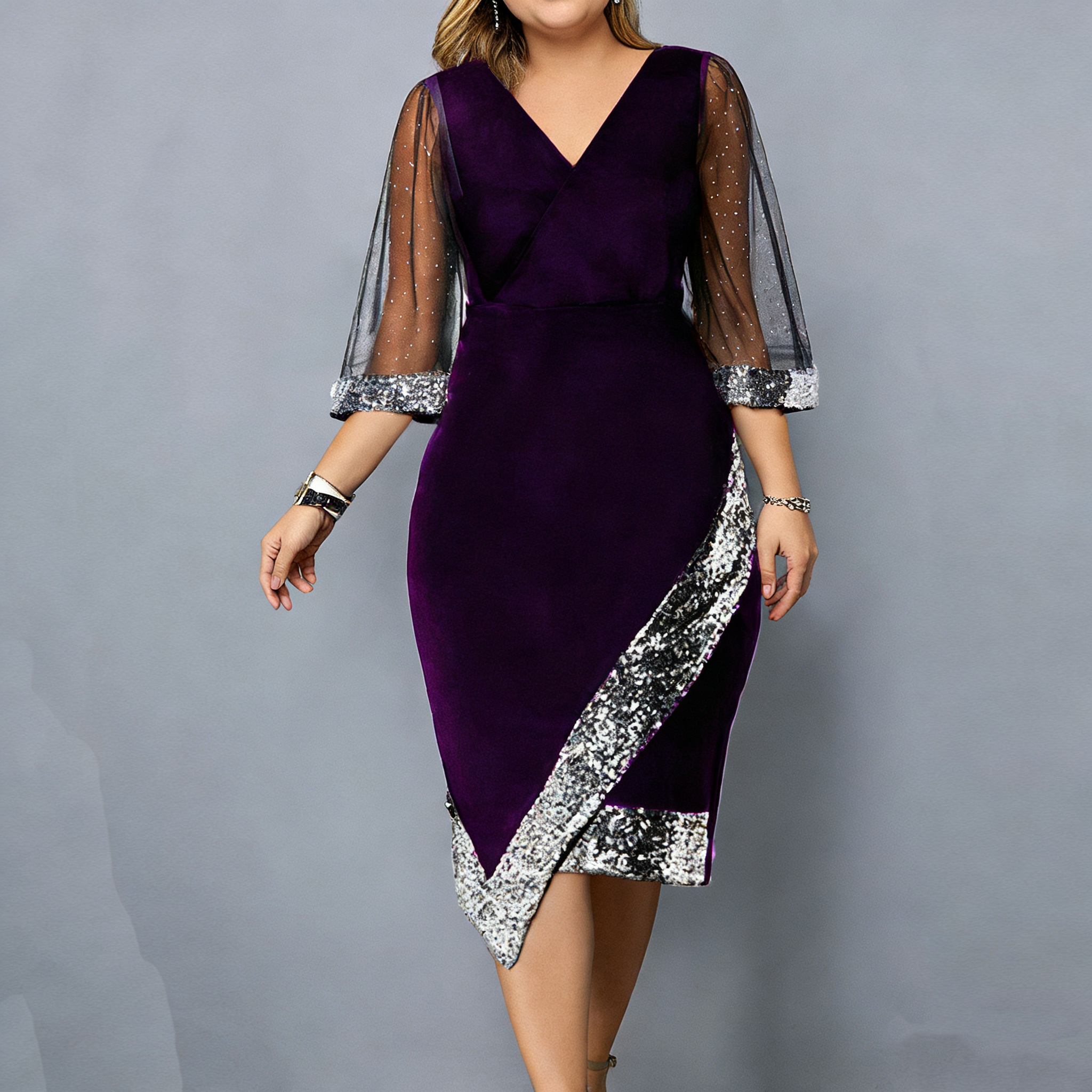 Velvet Irregular Sequin Sheer Women's Dress