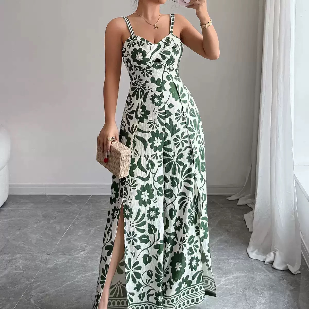 Twist Knot Print Cami Backless Wide-Leg Jumpsuit