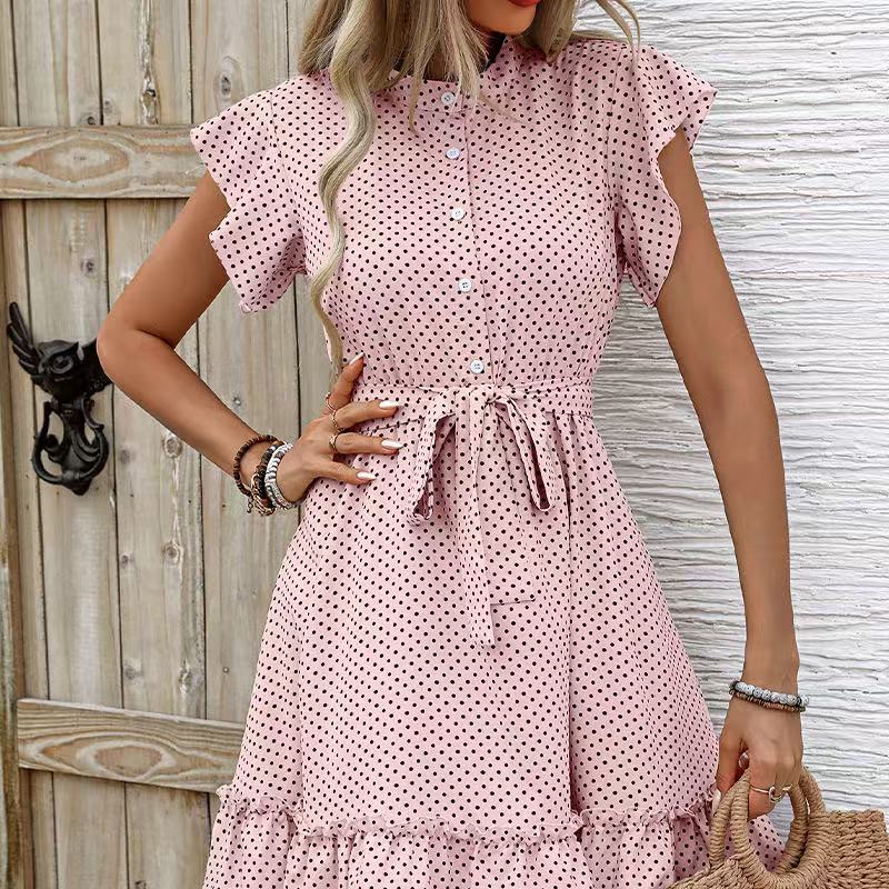 Elegant Ruffle Sleeve Tie-Waist A-Line Dress for Women