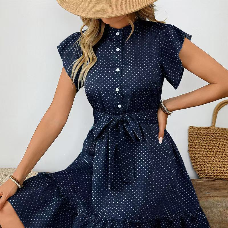 Elegant Ruffle Sleeve Tie-Waist A-Line Dress for Women