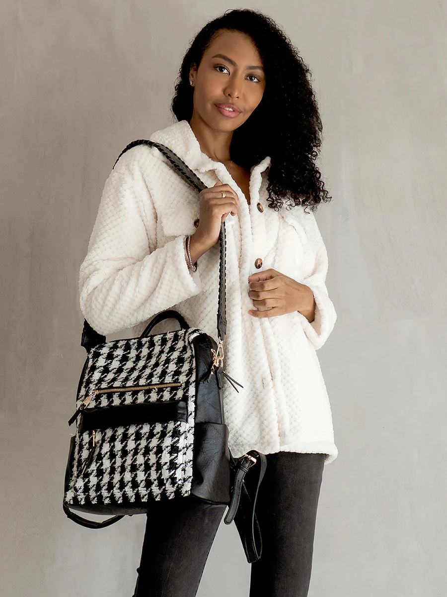 Amelia Vegan Houndstooth Backpack