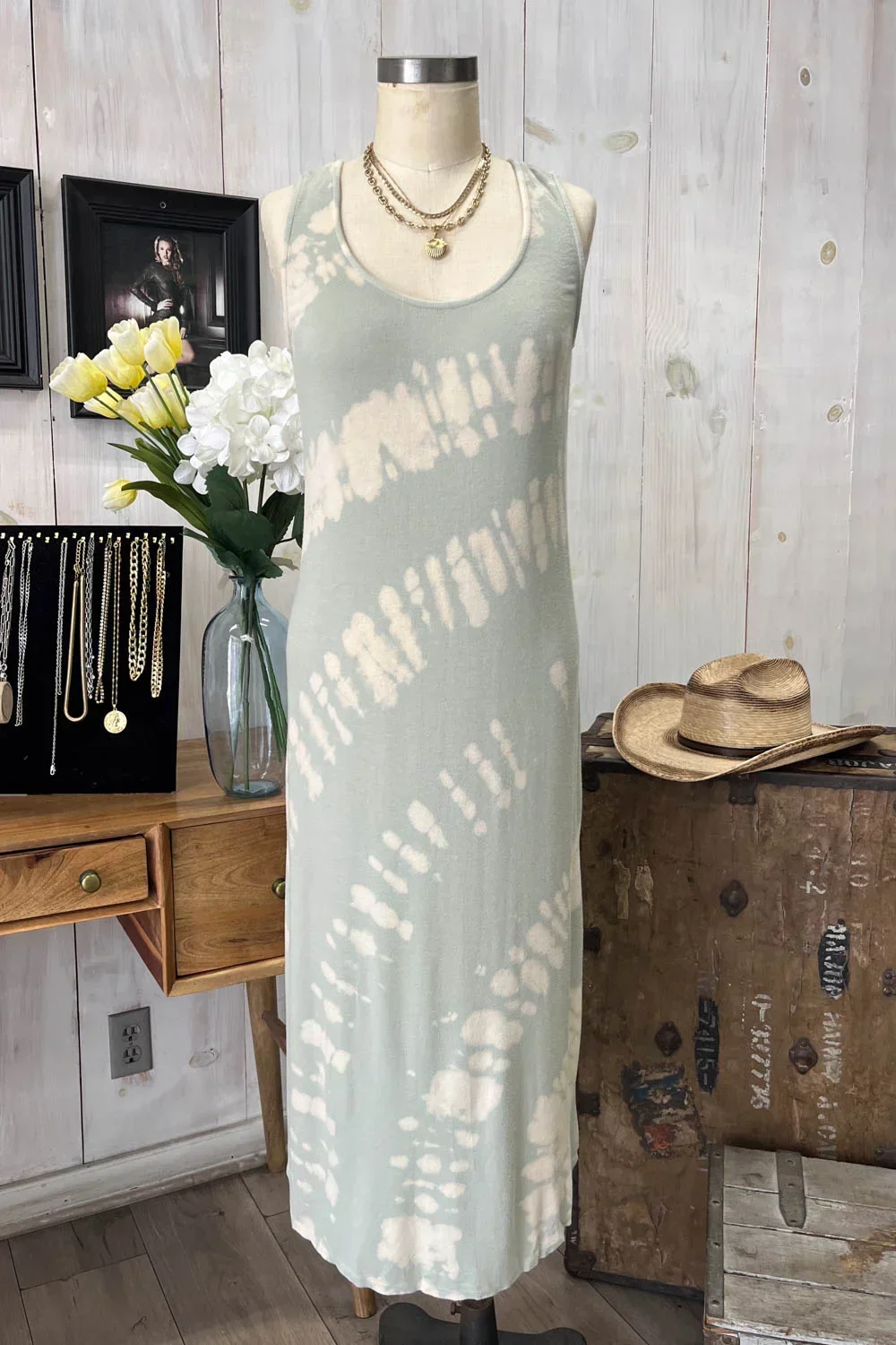 Tie Dye Sleeveless Soft Trendy Boho Summer Fashion Midi Dress