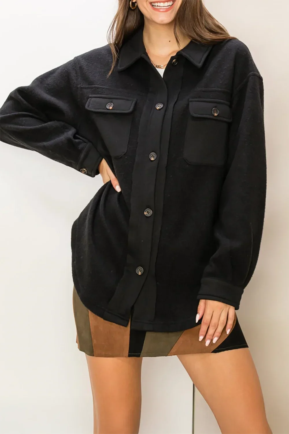 Utility Oversized Shacket Soft Button Chest Pockets Jacket