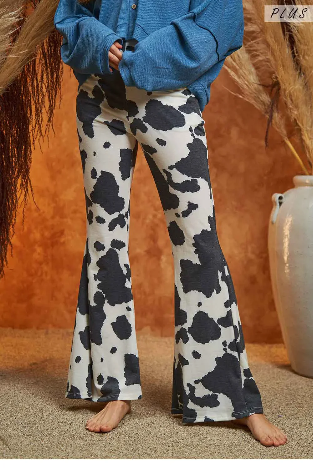 Plus Size Western Cow Print High Waist Flare Leg Pants