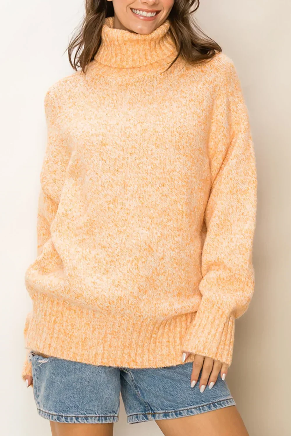 Chunky Knit Mock Neck Long Sleeve Oversized Cozy Speckled Pullover Sweater