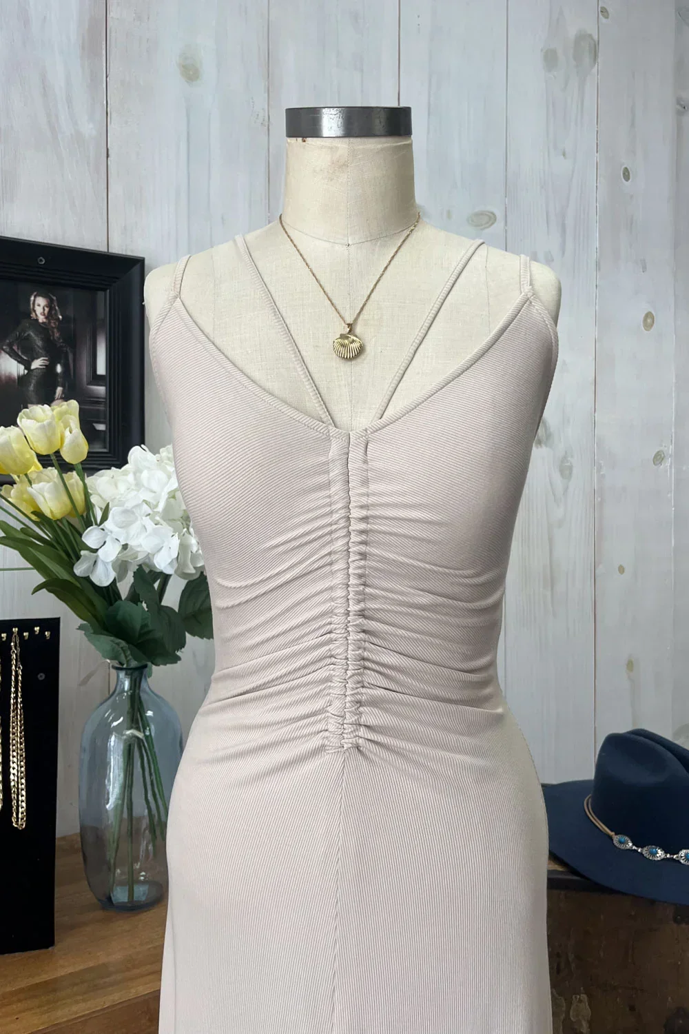 Darling Ribbed Knit Ruched Center V-Neck Lace Up Back Bodycon Midi Dress