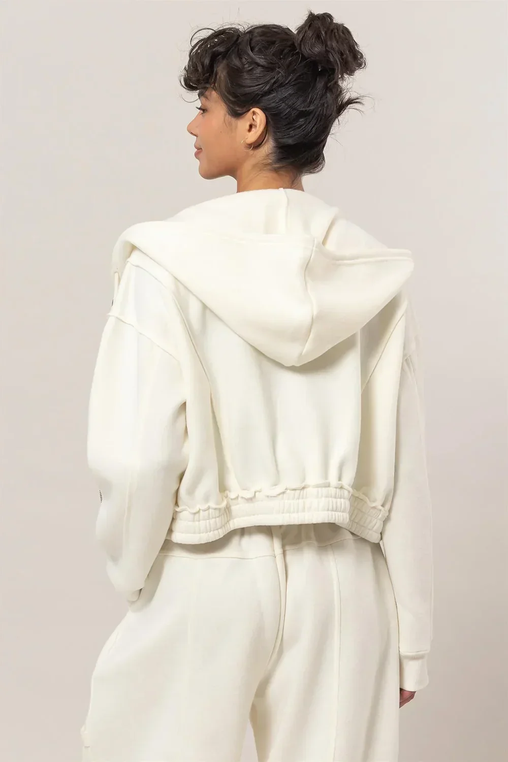 Cropped Zip Up Trendy Seam Detailing Fleece Fall Hoodie Jacket