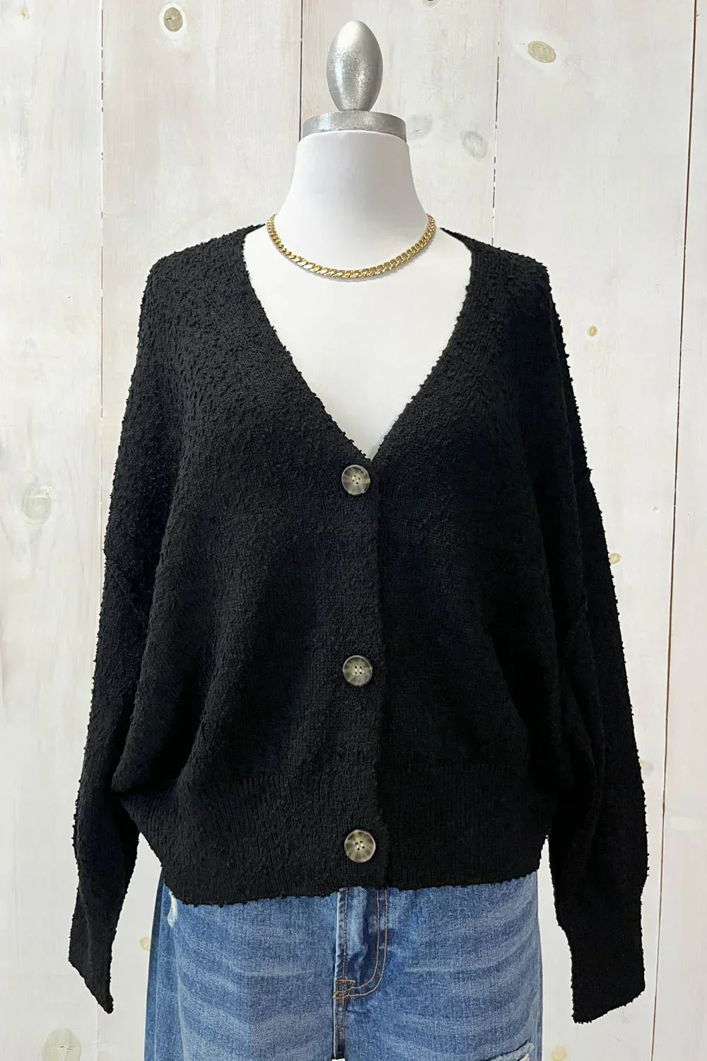 Soft Textured Button Front V-Neck Long Sleeve Cozy Boutique Fashion Cardigan Sweater