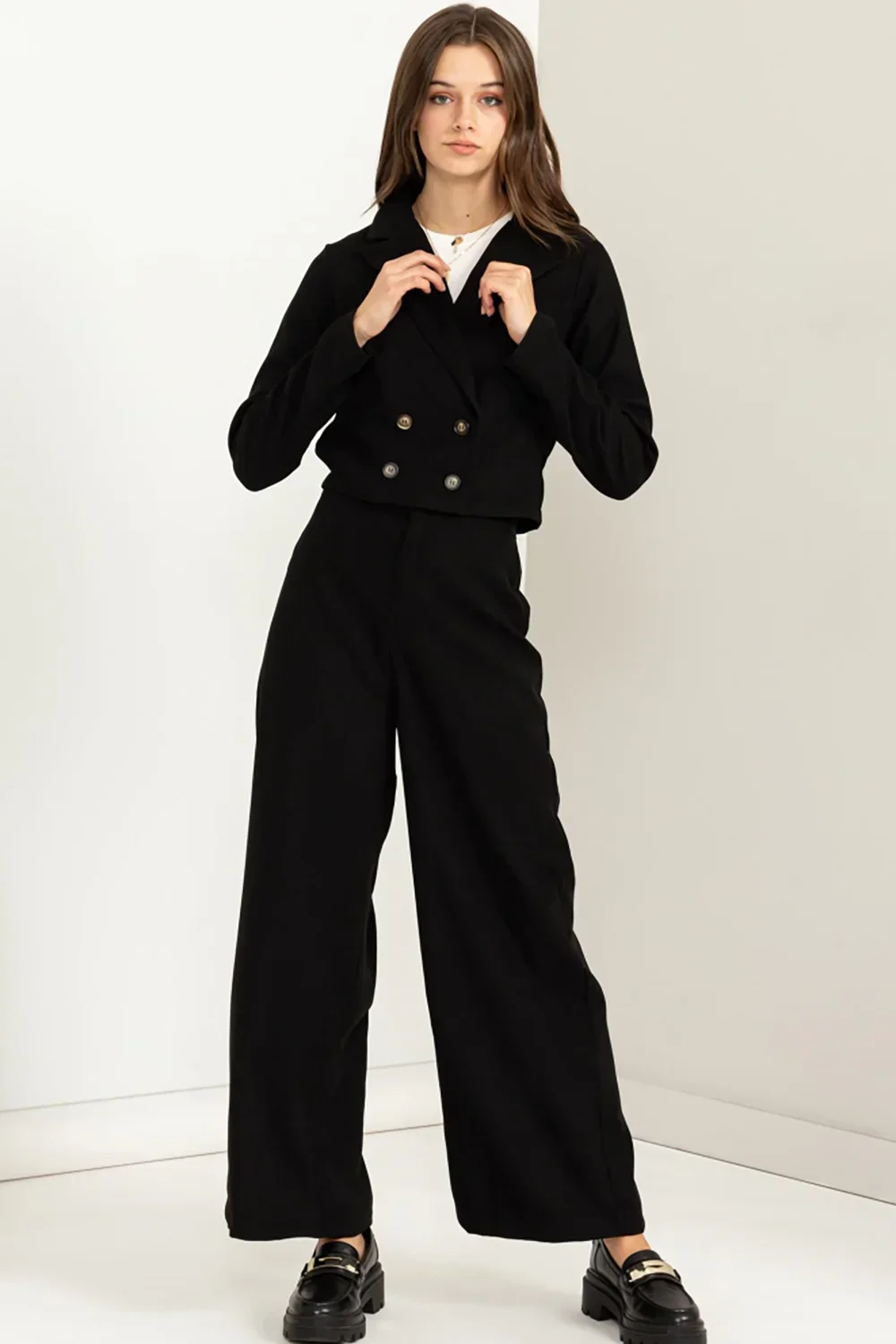 Long Sleeve Crop Blazer High Waist Pants Two Piece Professional Suit Set