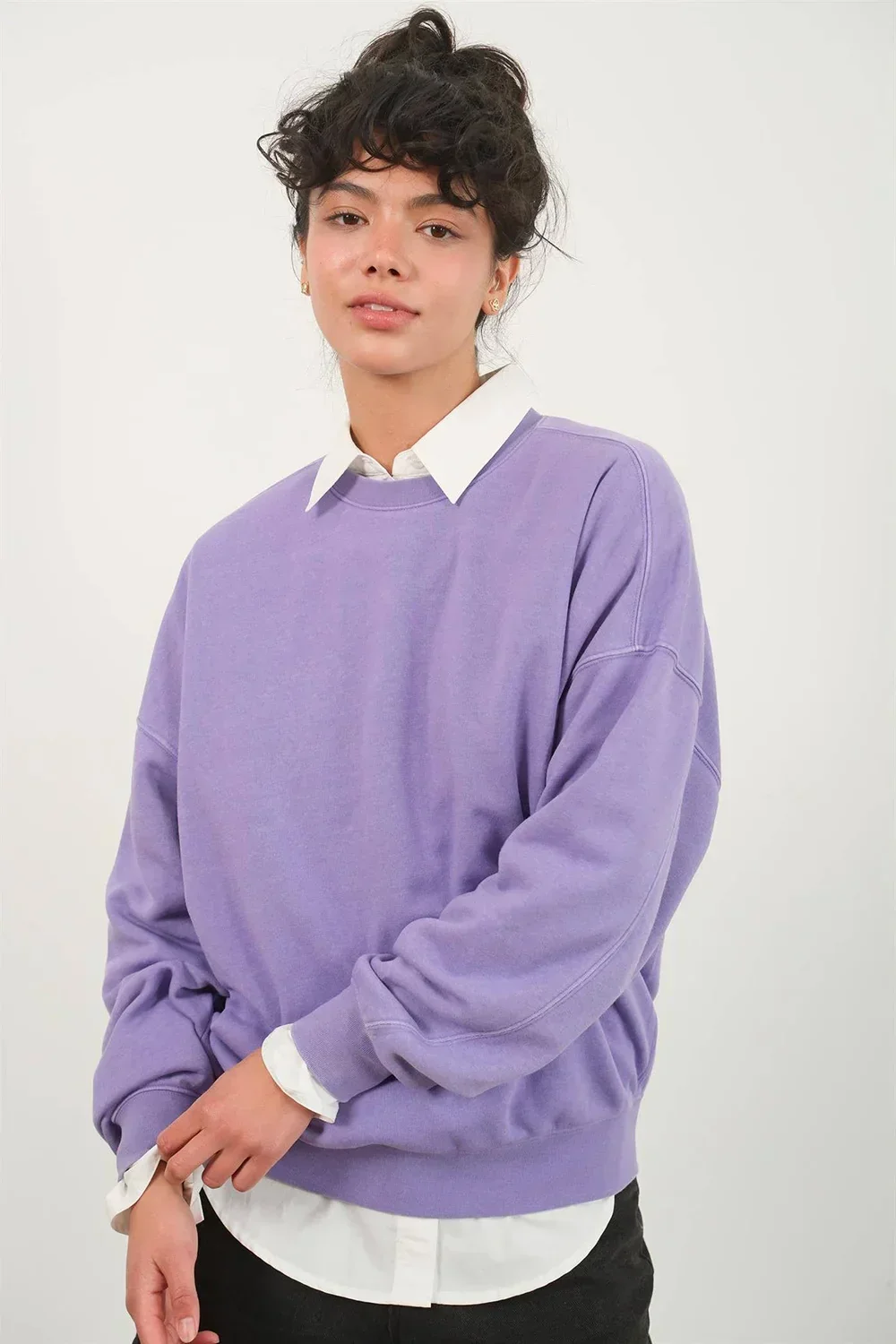 Crew Neck Purple Lavender Pullover Boutique Fashion Sweatshirt
