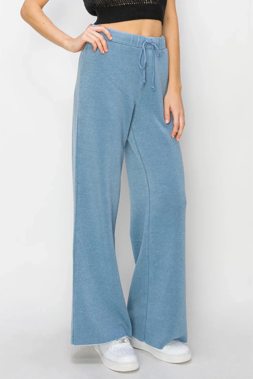 Scuba High Waist Wide Leg Drawstring Lounge Powder Blue Sweatpants