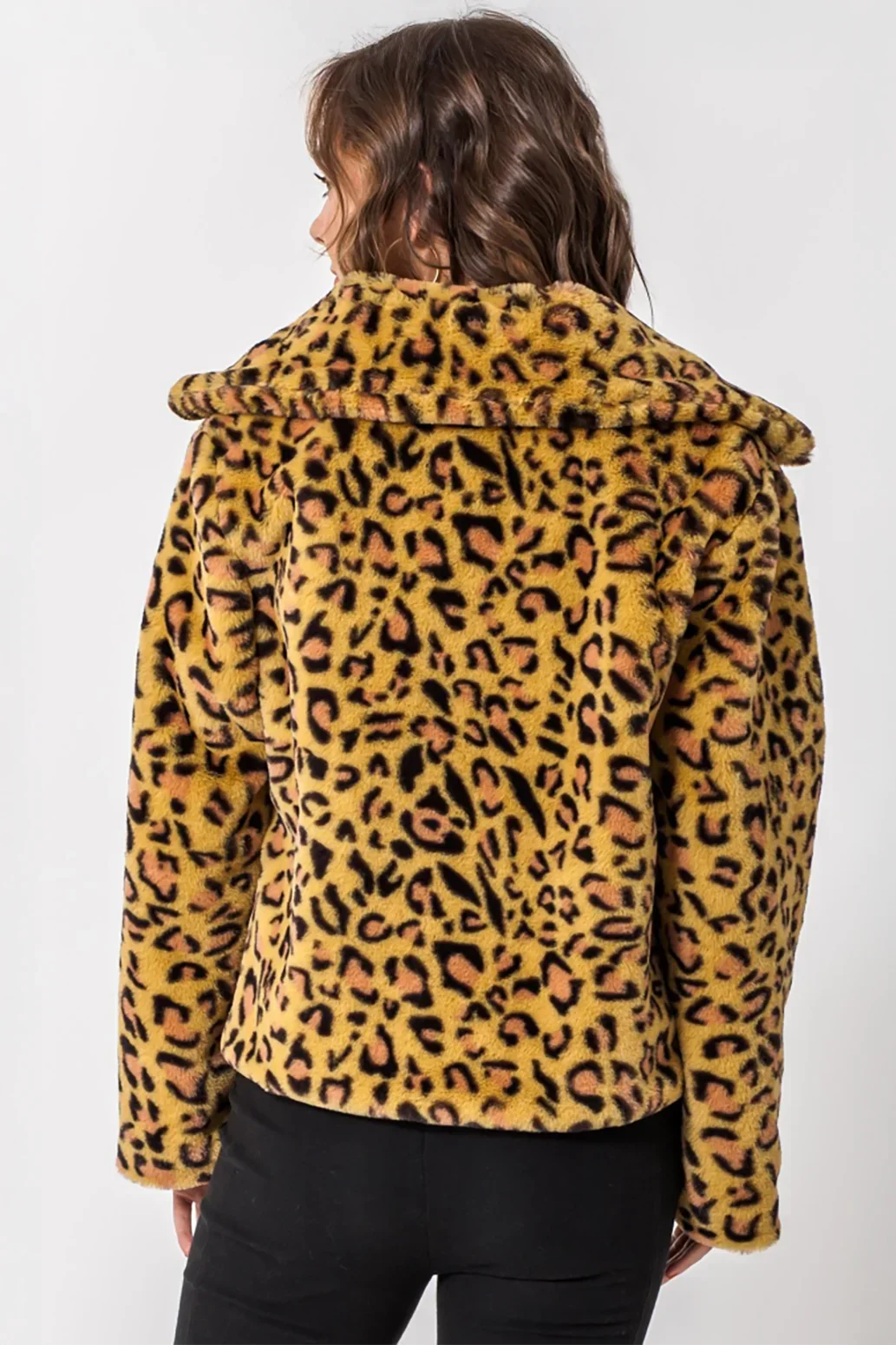Leopard Print Sherpa Teddy Bear Cozy Oversized Fashion Bomber Jacket