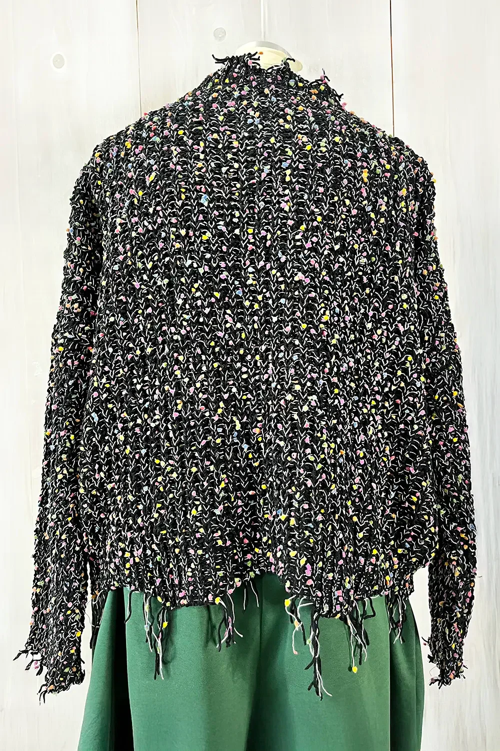 Plus Size Distressed Rainbow Pom Pom V-Neck Knit Sweater