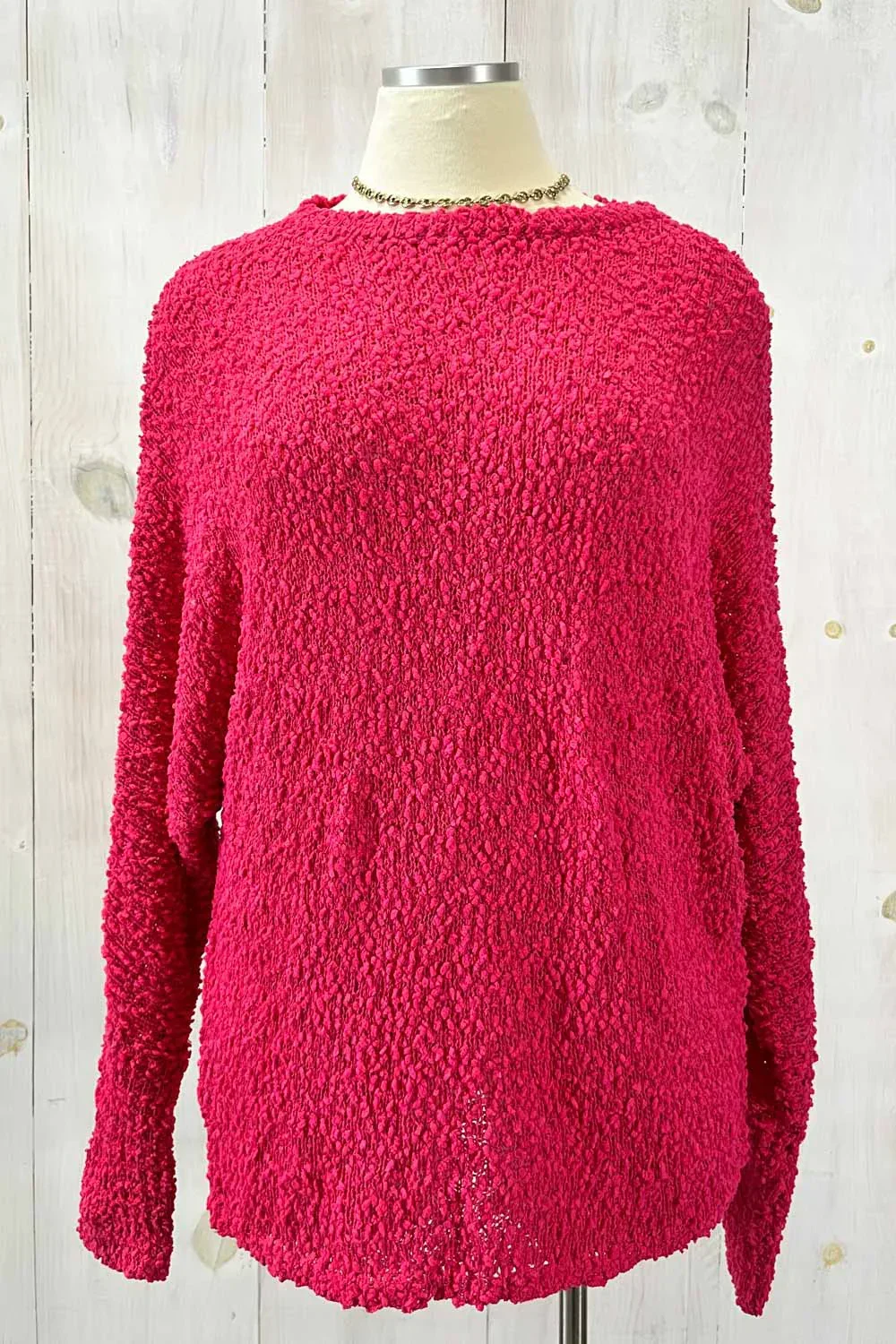 Plus Size Popcorn Knit Long Sleeve Round Neckline Cozzy Sweater