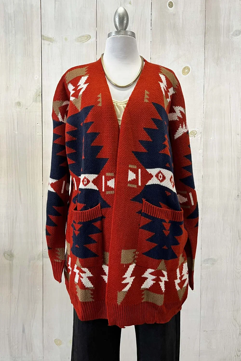 Aztec Print Open Front Long Sleeve Geometric Tribal Western Cardigan Sweater