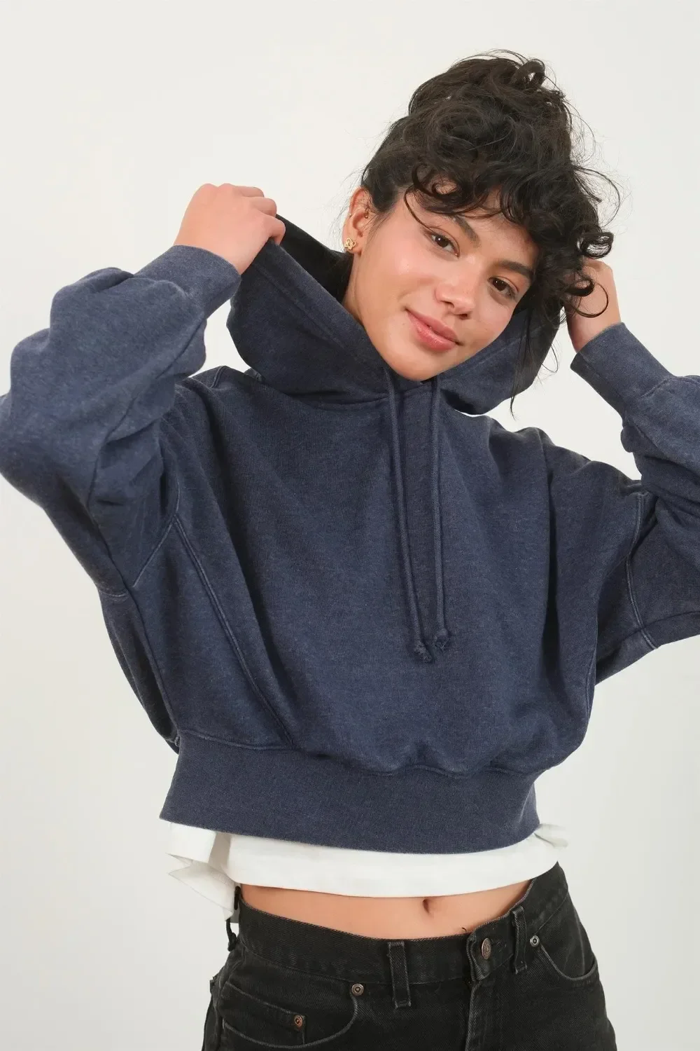 Drop Shoulder Pullover Soft Casual Sweatshirt Cropped Hoodie