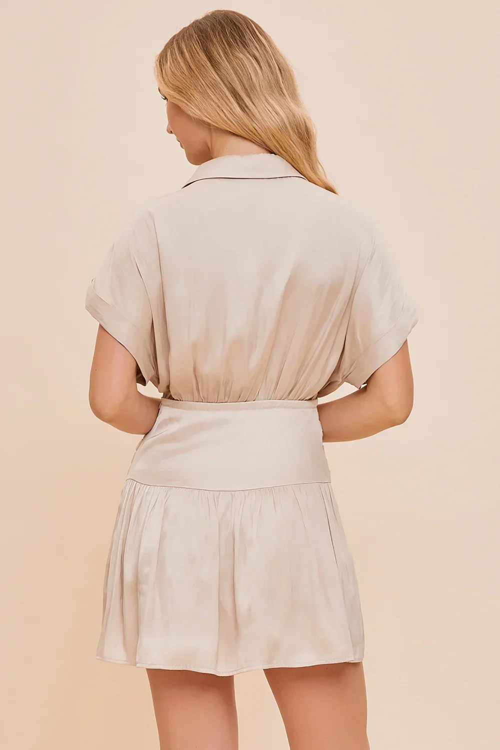 Silky Sunset Ruched Wrap Gathered Waist Mini Dress