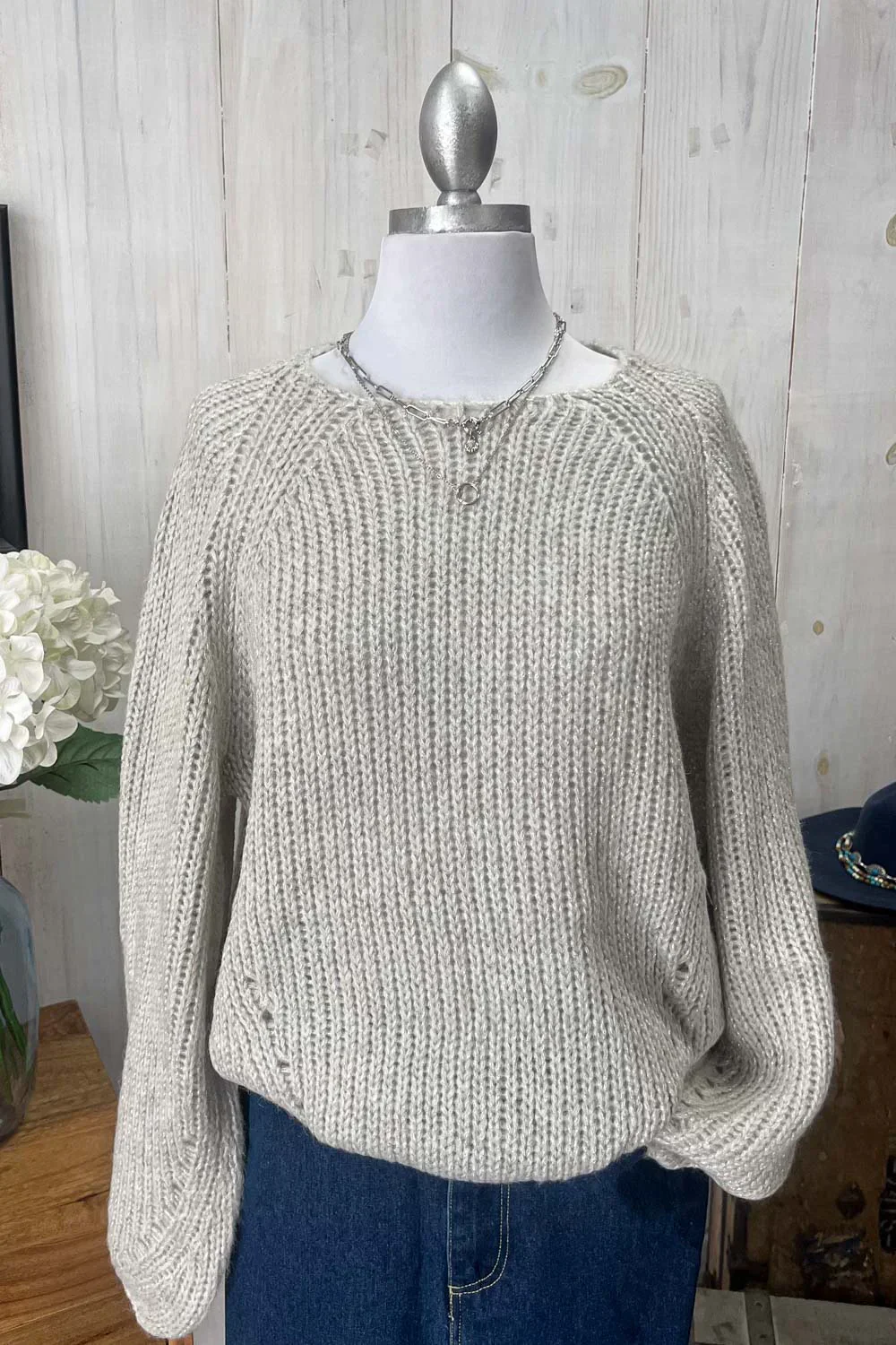 Cozy Oversized Chunky Knit Crew Neck Long Bell Sleeve Sweater