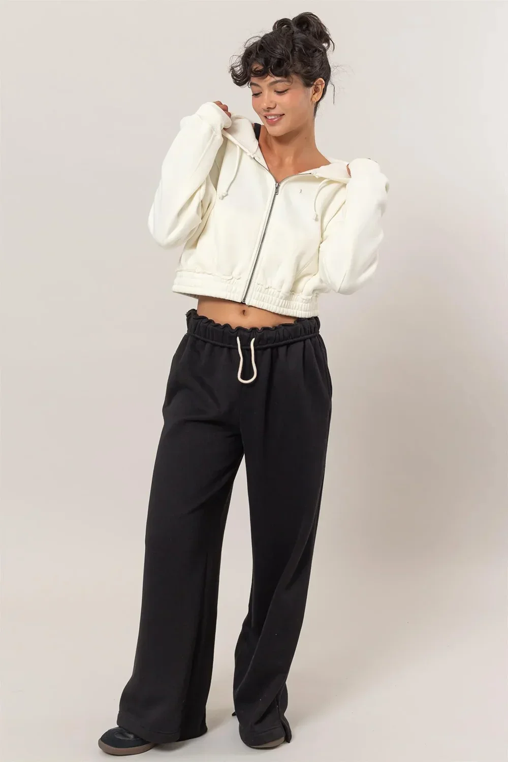 Cropped Zip Up Trendy Seam Detailing Fleece Fall Hoodie Jacket