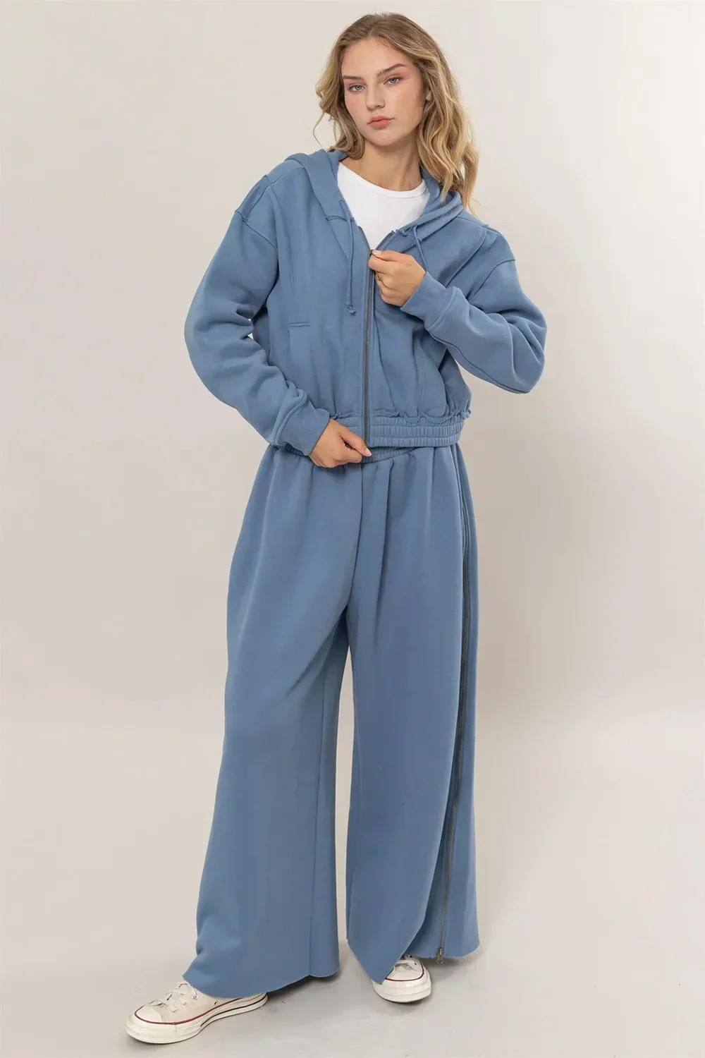 Cropped Zip Up Trendy Seam Detailing Fleece Fall Hoodie Jacket