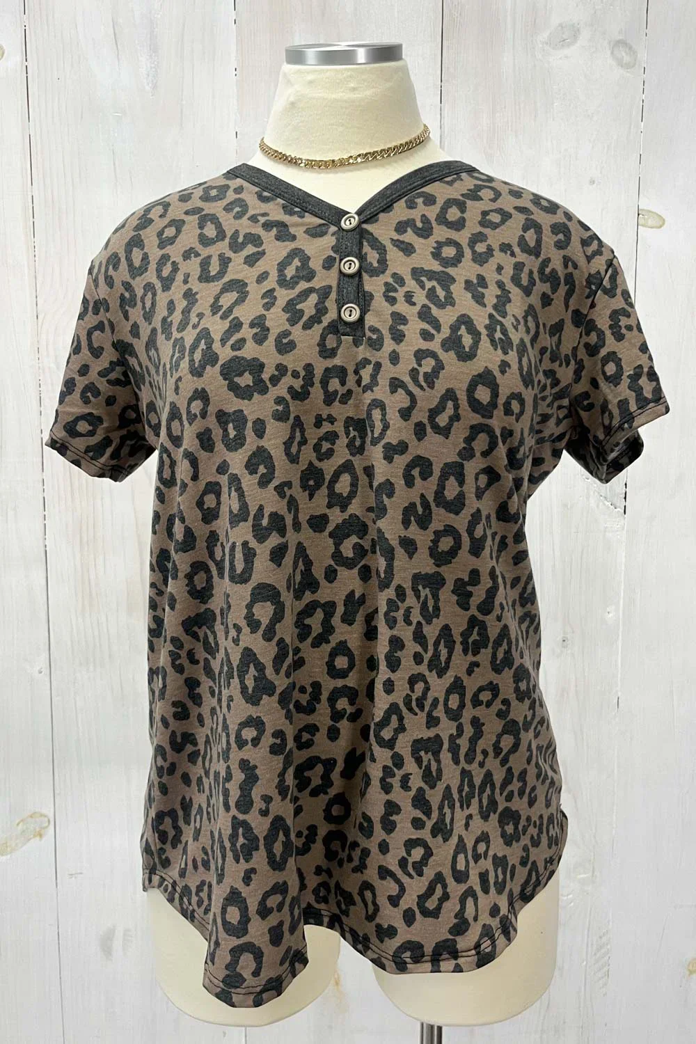 Plus Size Cheetah Print Button Front Relaxed Fit Short Sleeve Casual Top